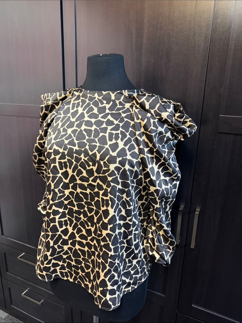 Zara Black and Cream Giraffe-Print Sleeveless Blouse